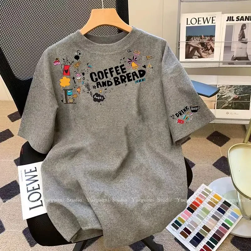 胖妹妹大码240斤复古卡通短袖T恤女装早春秋小众宽松遮肉短袖上衣