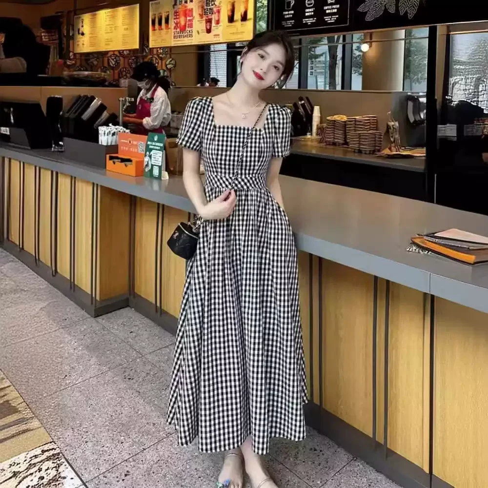 轻奢高档法国名媛轻熟风格子裙子高级感收腰显瘦气质连衣裙女夏季