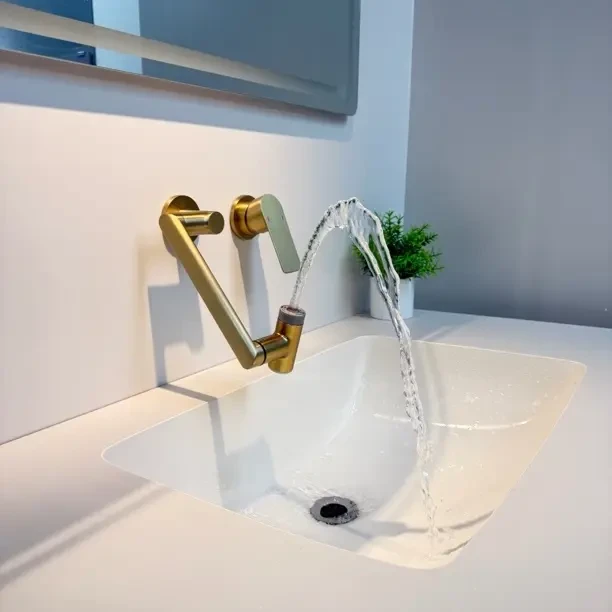 全铜数显枪灰色暗装折叠预埋入墙式万向冷热面盆水龙头