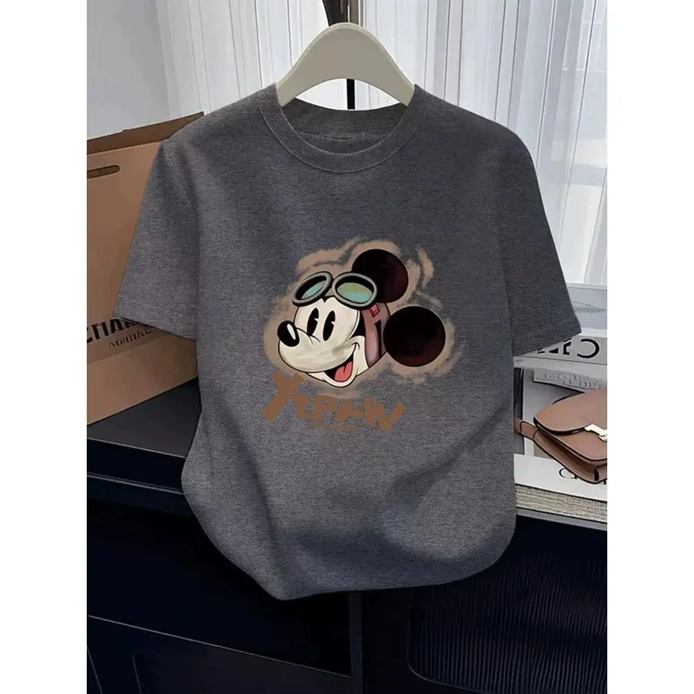 2025新款正肩圆领短袖t恤女装小众设计感时尚百搭深灰色上衣夏季