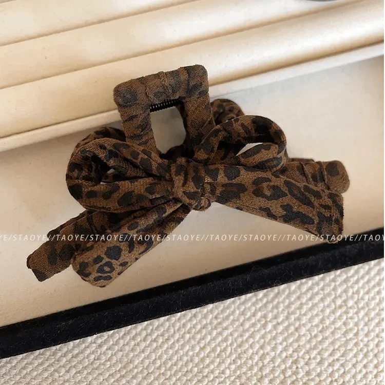 2025新款秋冬后脑勺盘发夹发饰豹纹蝴蝶结抓夹女高级感大号鲨鱼夹