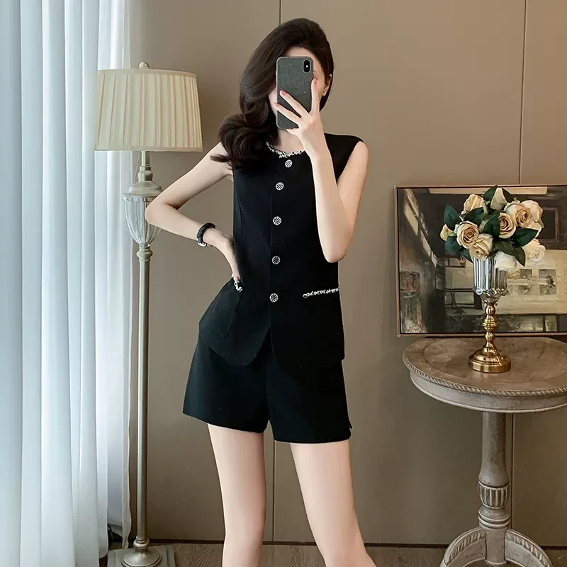 夏季名媛千金风洋气时尚小香风套装女小个子休闲显瘦短裤两件套女