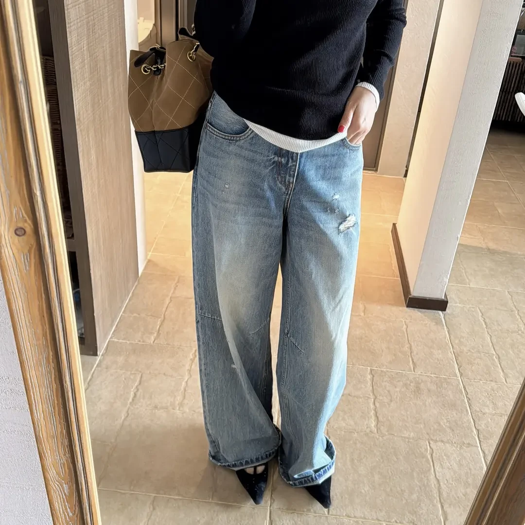 【丽姐女装】纯靛蓝绳染｜“生命力”100%美棉柔软结实实用直筒裤K0