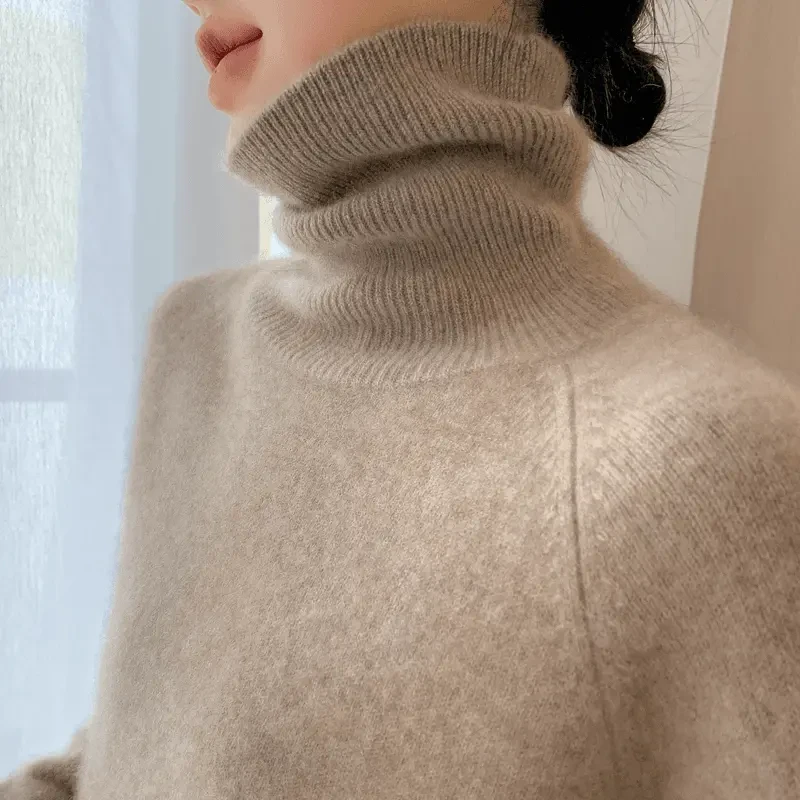 鄂尔多斯市秋冬加厚纯羊绒衫女士高领毛衣宽松内搭保暖打底衫女