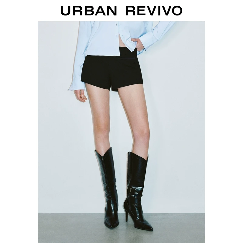 UR2025春季新品女装欧若风时尚魅力轻通勤百搭纯色短裤UWG650018
