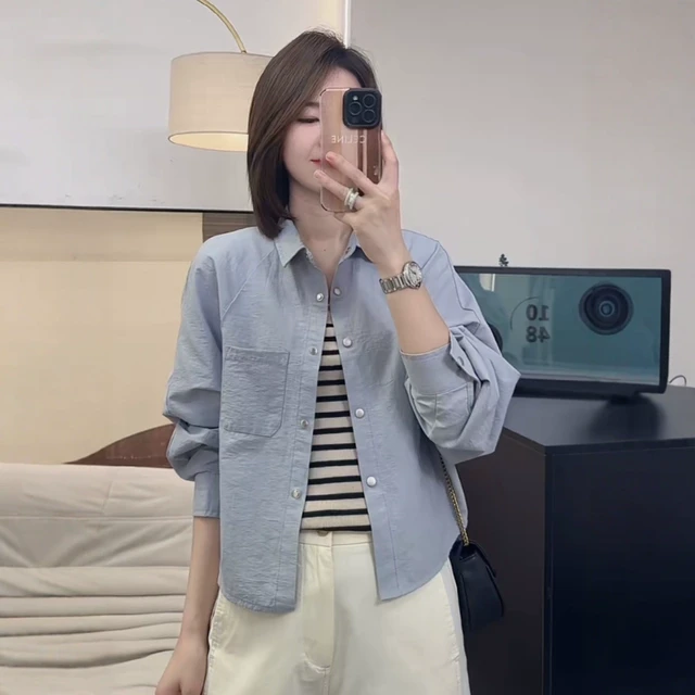 龟背设计感衬衫短款薄款外套女春夏2025新款休闲简约遮肉衬衣上衣