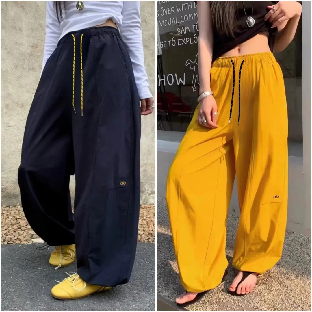 【小晨专属】字母刺绣阔腿工装裤女2025夏季薄款抽绳束脚直筒休闲裤