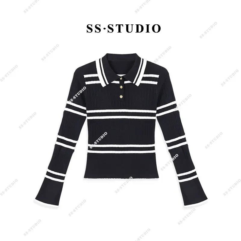 【SUSU】早秋款简约气质POLO领针织衫坑条肌理感打底上衣SS-9962