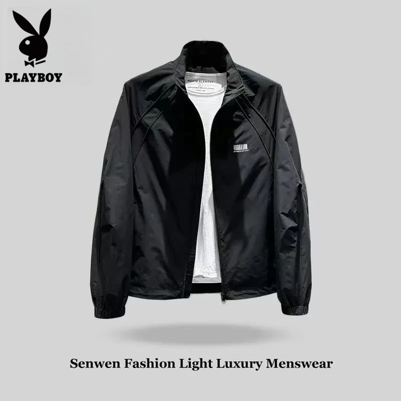 花花公子早秋休闲男士男装宽松时尚潮流百搭设计感立领夹克外套