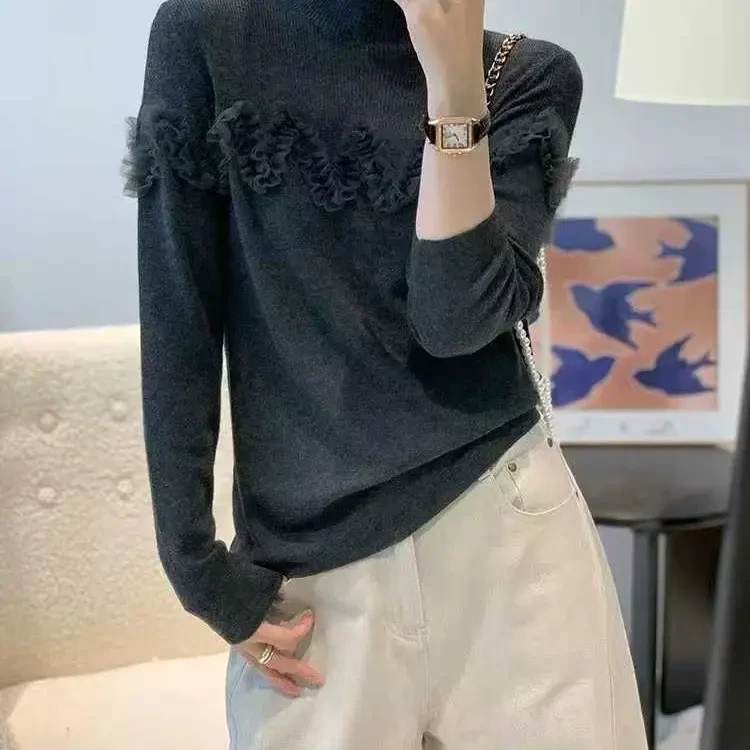 伊伊.修身型秋冬长袖半高领圆领ins2025时尚法式女气羊毛衫打底衫