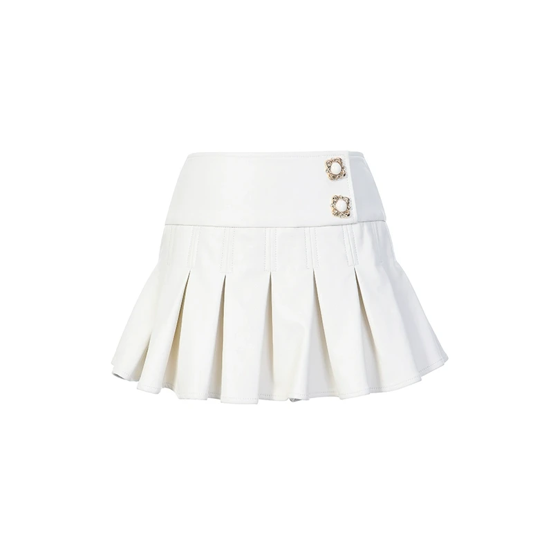 LeFame/拉飞姆2025年春【商场同款新品】百褶PU皮半裙