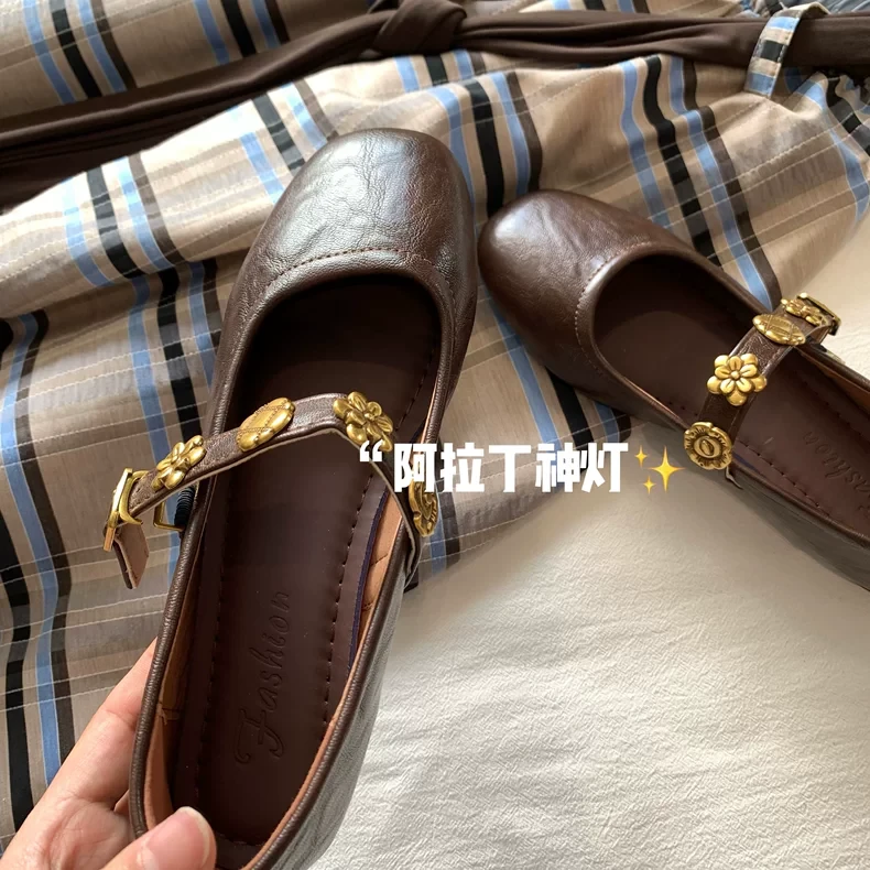 复古！时髦！质感满满~INS手工玛丽珍单鞋一字扣小皮鞋法式芭蕾女