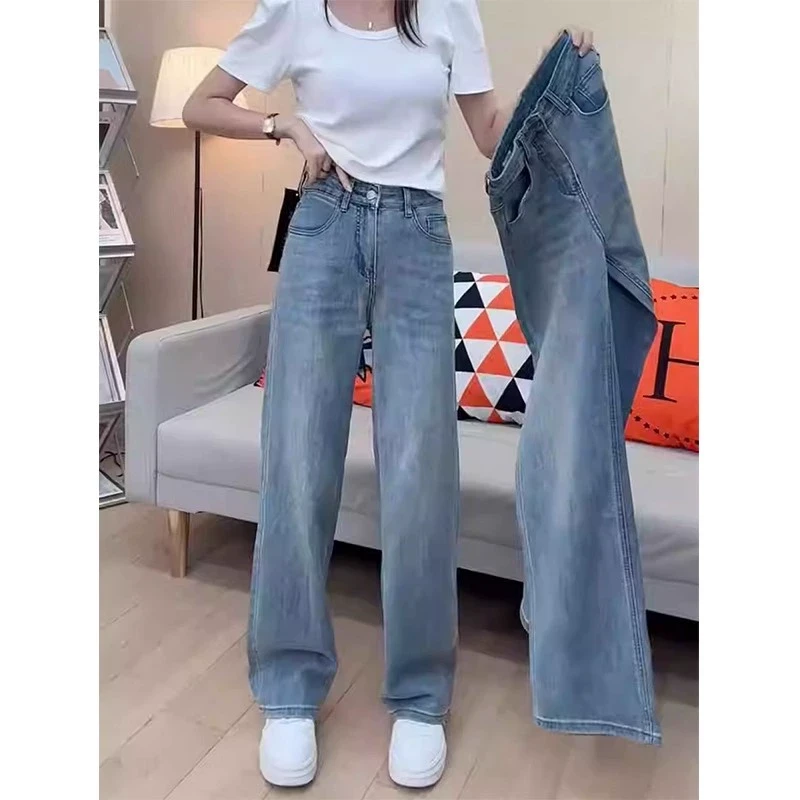 设计感直筒烟管牛仔裤女夏季薄款新款显瘦大码窄版弹力阔腿长裤子