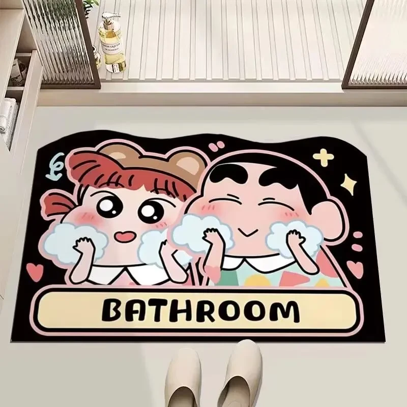 卡通硅藻泥浴室吸水地垫卫生间蜡笔新白防滑速干浴室门垫入户门垫
