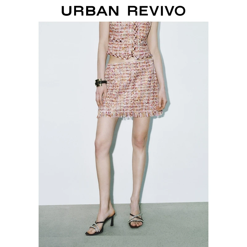 UR2025春季新款女摩登氛围感彩纱肌理小香短款半裙UWG550049
