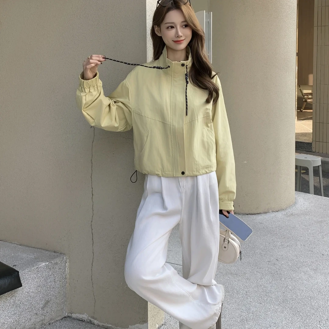 女立领短款外套百搭复古风2025春秋季长袖户外休闲运动薄款上衣