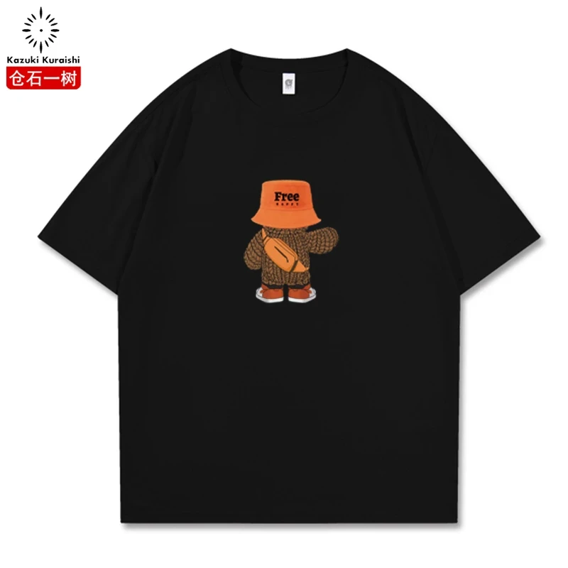 仓石一树半袖2025小熊圆领短袖t恤休闲男士夏季印花百搭情侣装ins
