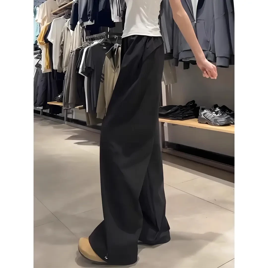 黑色速干伞兵裤子男夏薄款美式斜切弯刀阔腿裤cleanfit直筒工装裤