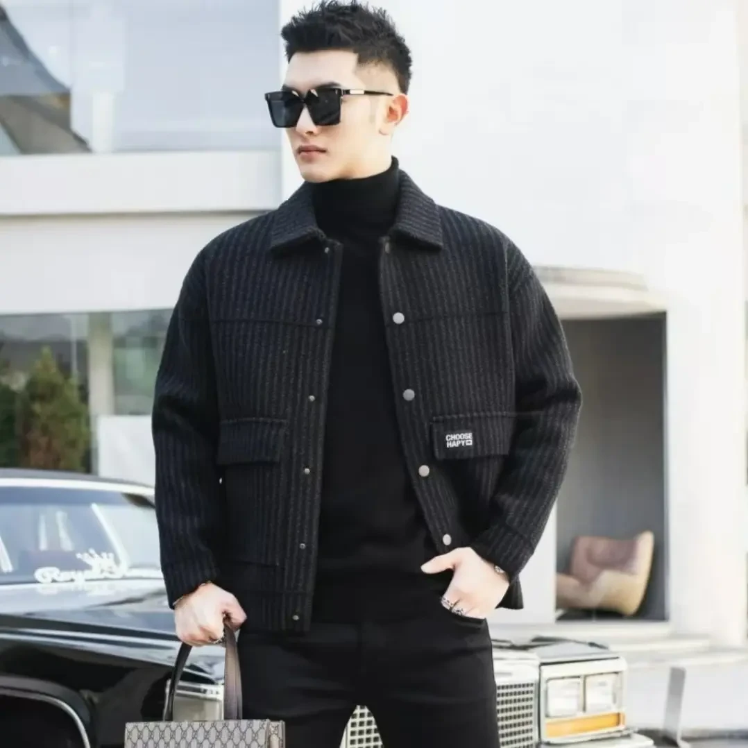 设计师款冬季男士外套百搭不起球毛呢爆款男士冬装加厚外套男款