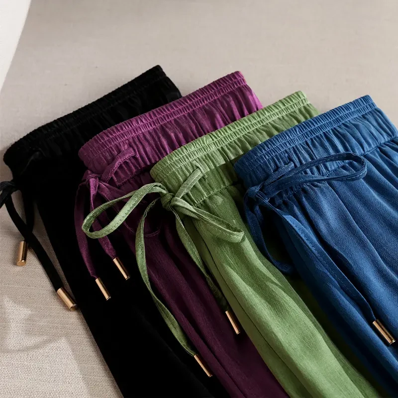 【5重磅铜氨  丝】垂感轻奢高腰显瘦直筒窄版阔腿裤y2418夏季薄款