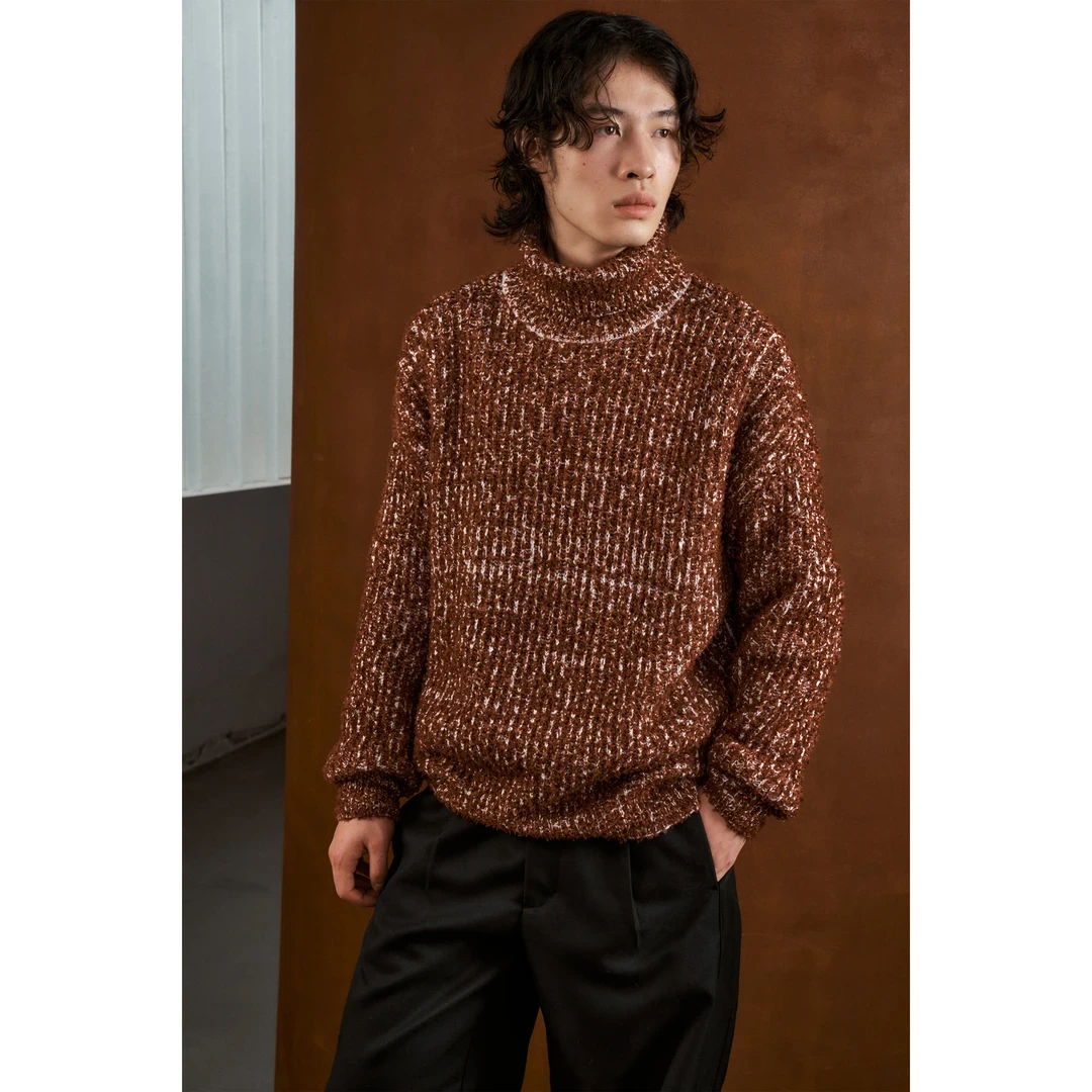 Forge“千纸樱”蝴蝶纱手作长袖宽松提花时尚百搭春秋立领毛衣