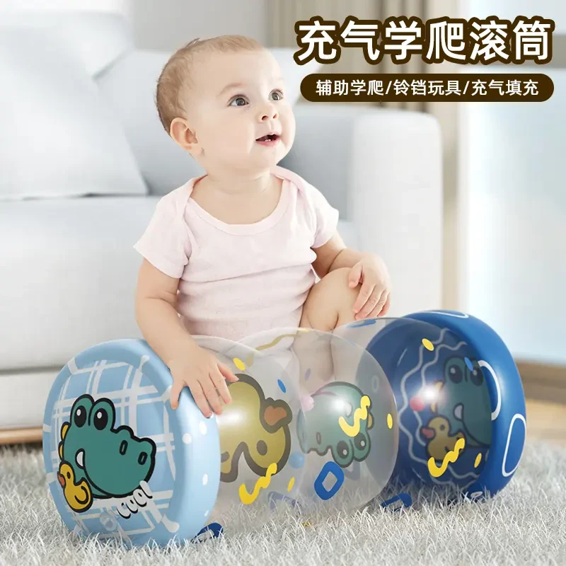 婴儿引导爬行学步训练充气滚筒宝宝铃铛PV充气早教玩具六个月以上