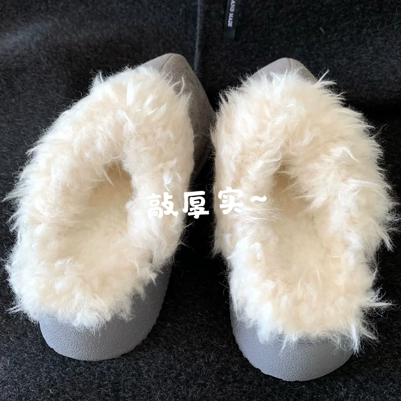 苏丹灰！ouyang同款秋冬毛毛加绒毛毛鞋增高厚底家居棉拖女冬外穿