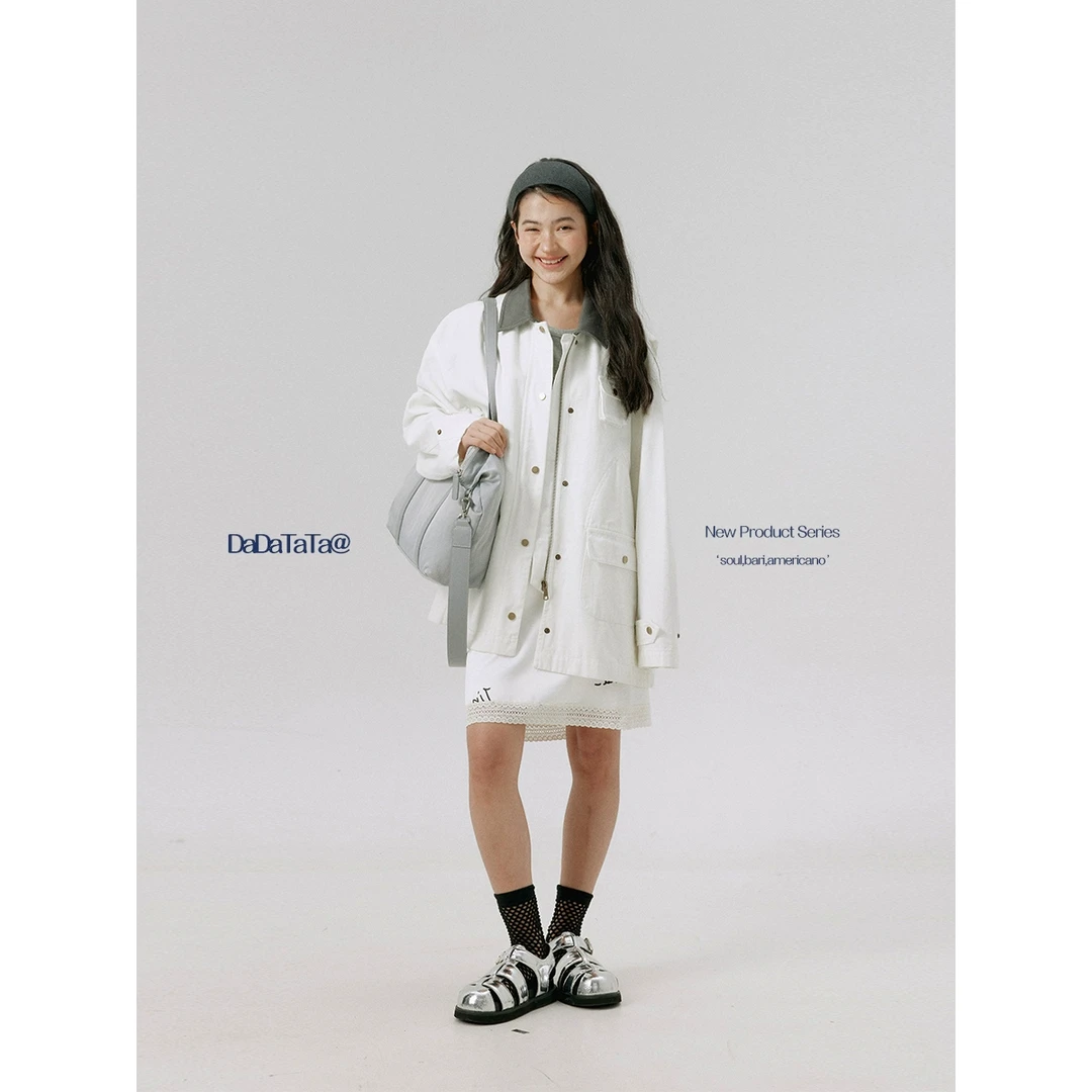 DADATATA白标工装风衣女款2025春装新款宽松胖mm休闲外套