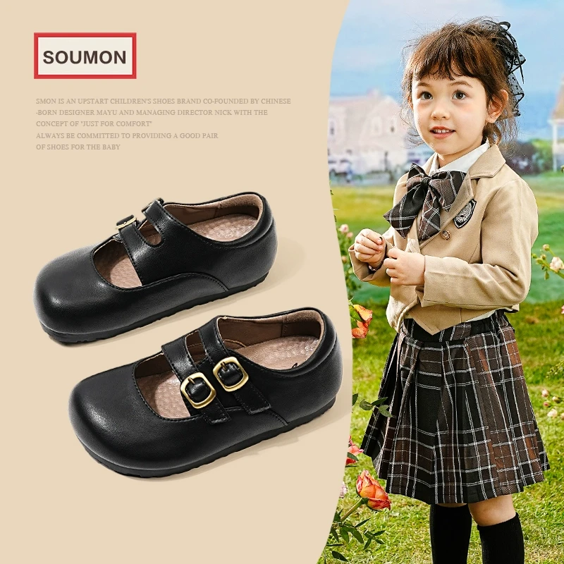 特价儿童黑皮鞋2025新款春秋季女童公主鞋浅口单鞋软底宝宝勃肯鞋