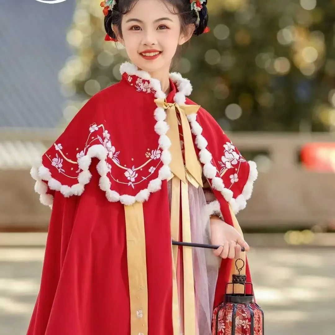 冬季女童汉服加厚古风拜年服中国风套装