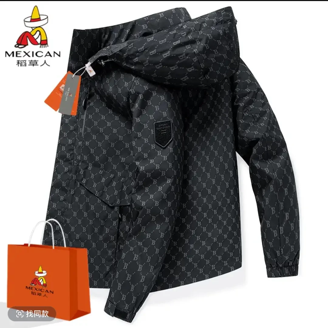 S啄木冲锋衣夹克男春秋季2024新款字母印花防风防户外登山外套