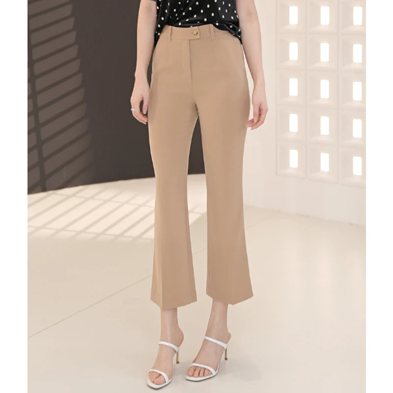 GIRDEAR/哥弟夏季冰凉醋酸显瘦垂感抗皱轻职八分微喇西裤1100488