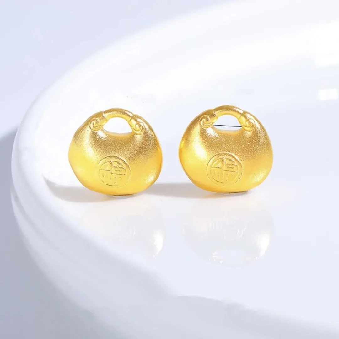 W001古法福字小元宝吊坠祥云福锁项链