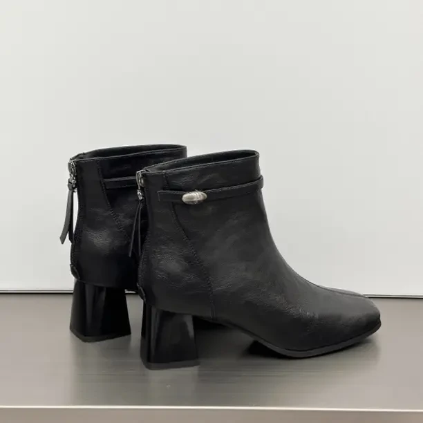 25新款瘦瘦靴百搭女鞋秋冬短靴单靴马丁靴粗跟时装靴方头女靴厚底