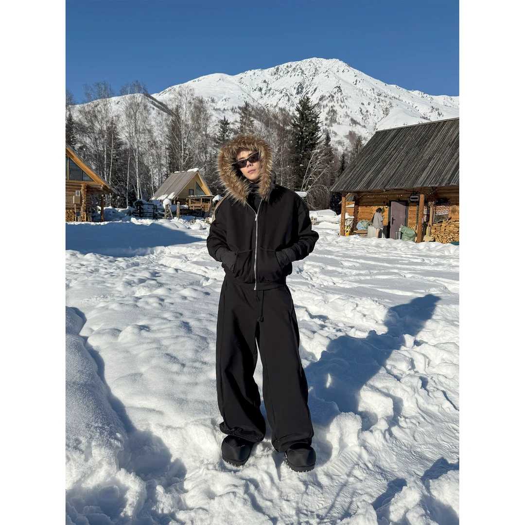 DBW Doublewin原创解构分割毛边加绒休闲卫裤男百搭宽松长裤993