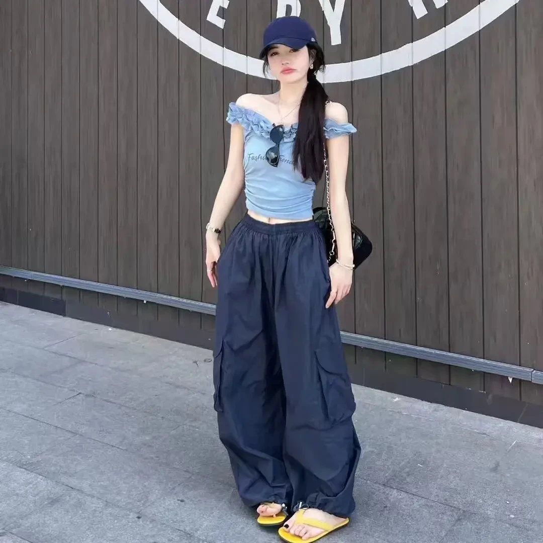 甜美可爱风格衣服韩版字母印花甜美木耳边设计辣妹一字领T恤上衣