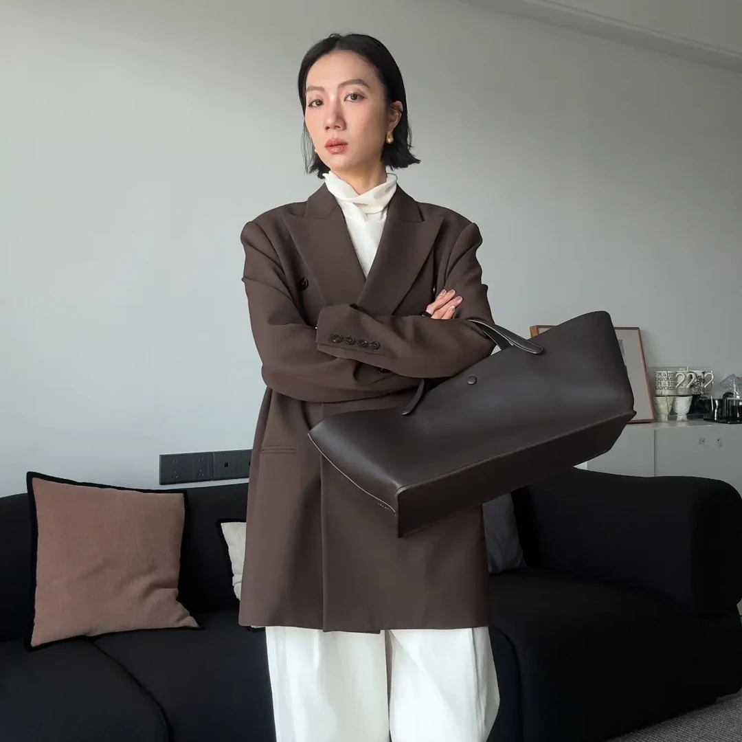 山阶【智感复古】栗子棕小宽肩戗驳领西服外套廓形秋冬宽松羊毛西装
