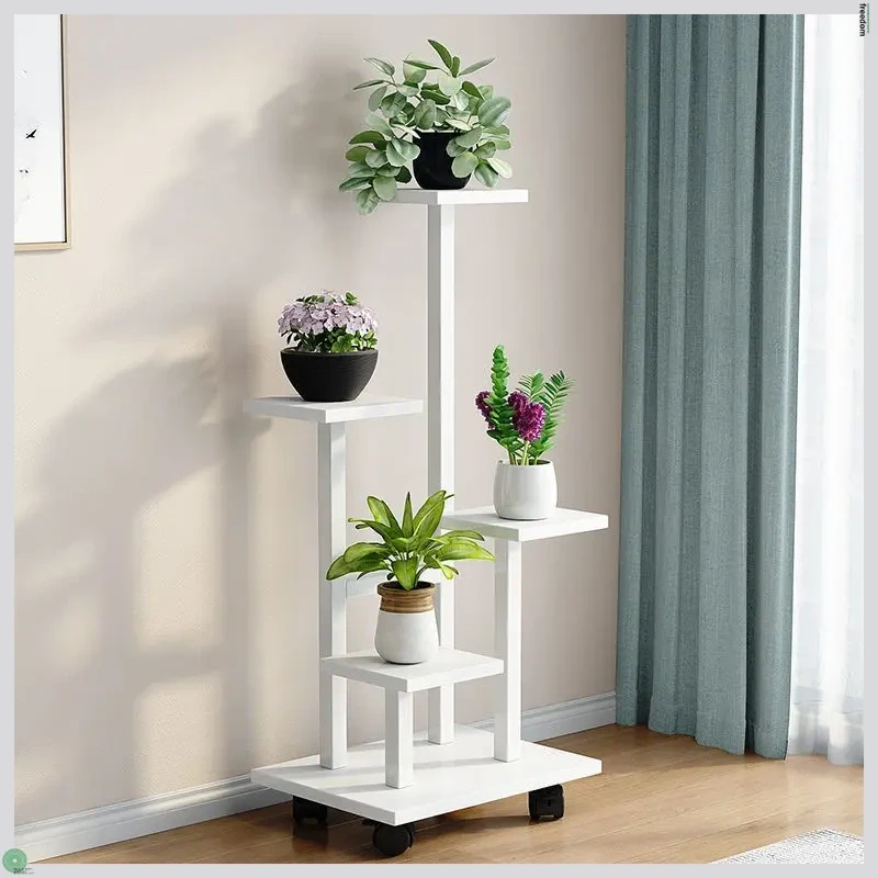 滑轮款阳台铁艺花架落地式花盆架子多层简约现代客厅花架新款E159