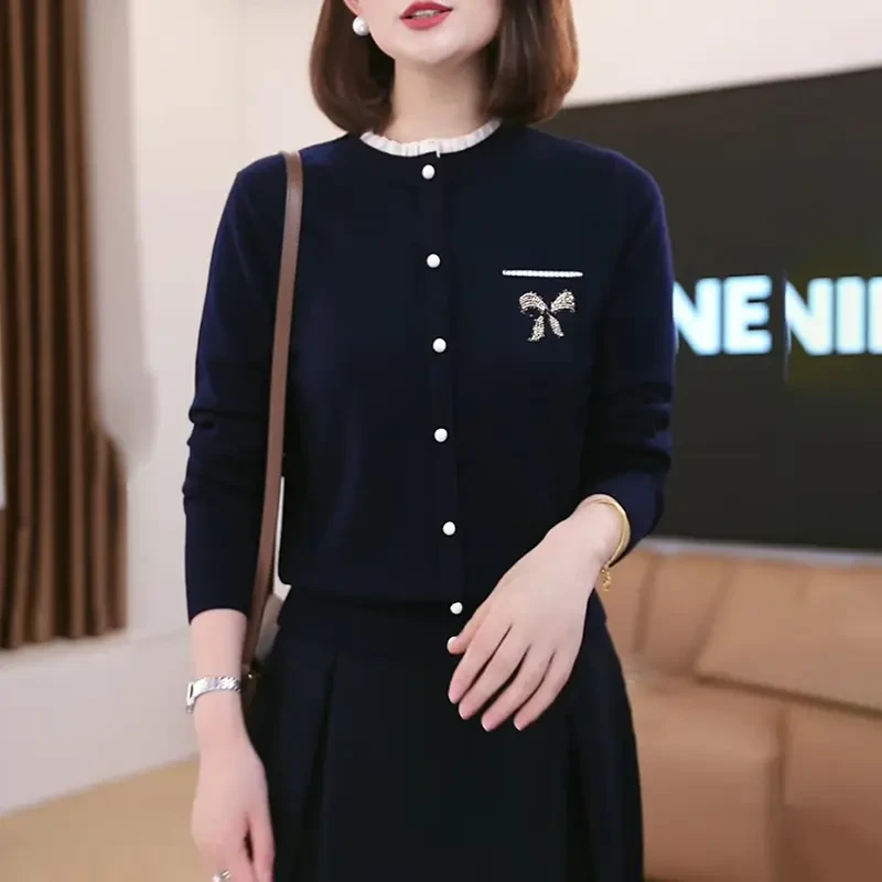 木耳领针织开衫女2025冬季新款时尚百搭气质洋气修身显瘦减龄上衣