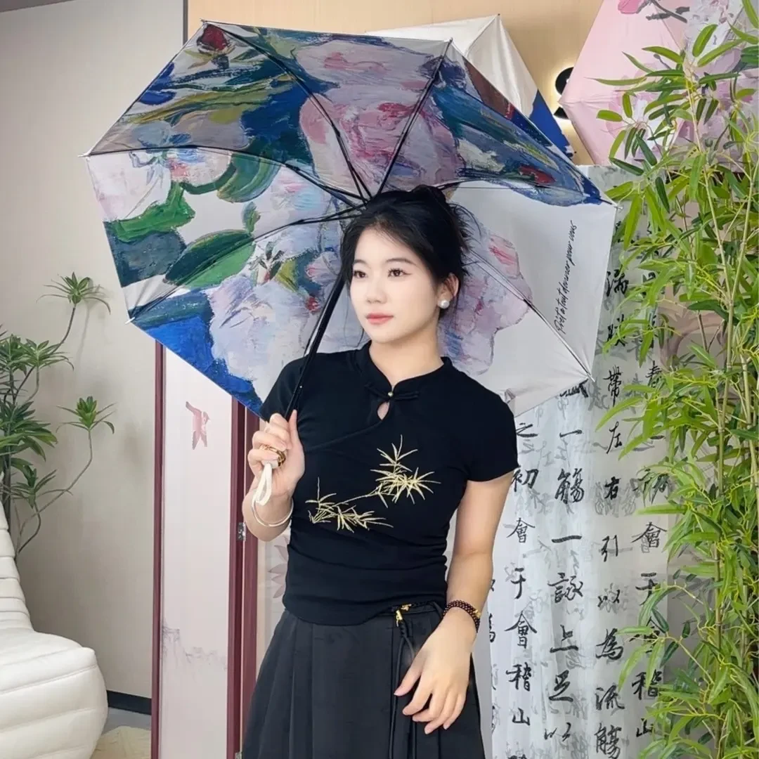 新款双面双花手动高颜值折叠雨伞女晴雨两用超强遮阳防晒防紫外线