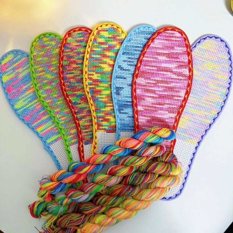 2025新品渐变空白板十字绣鞋垫彩虹绣线刺绣手工绣花鞋彩色五彩线