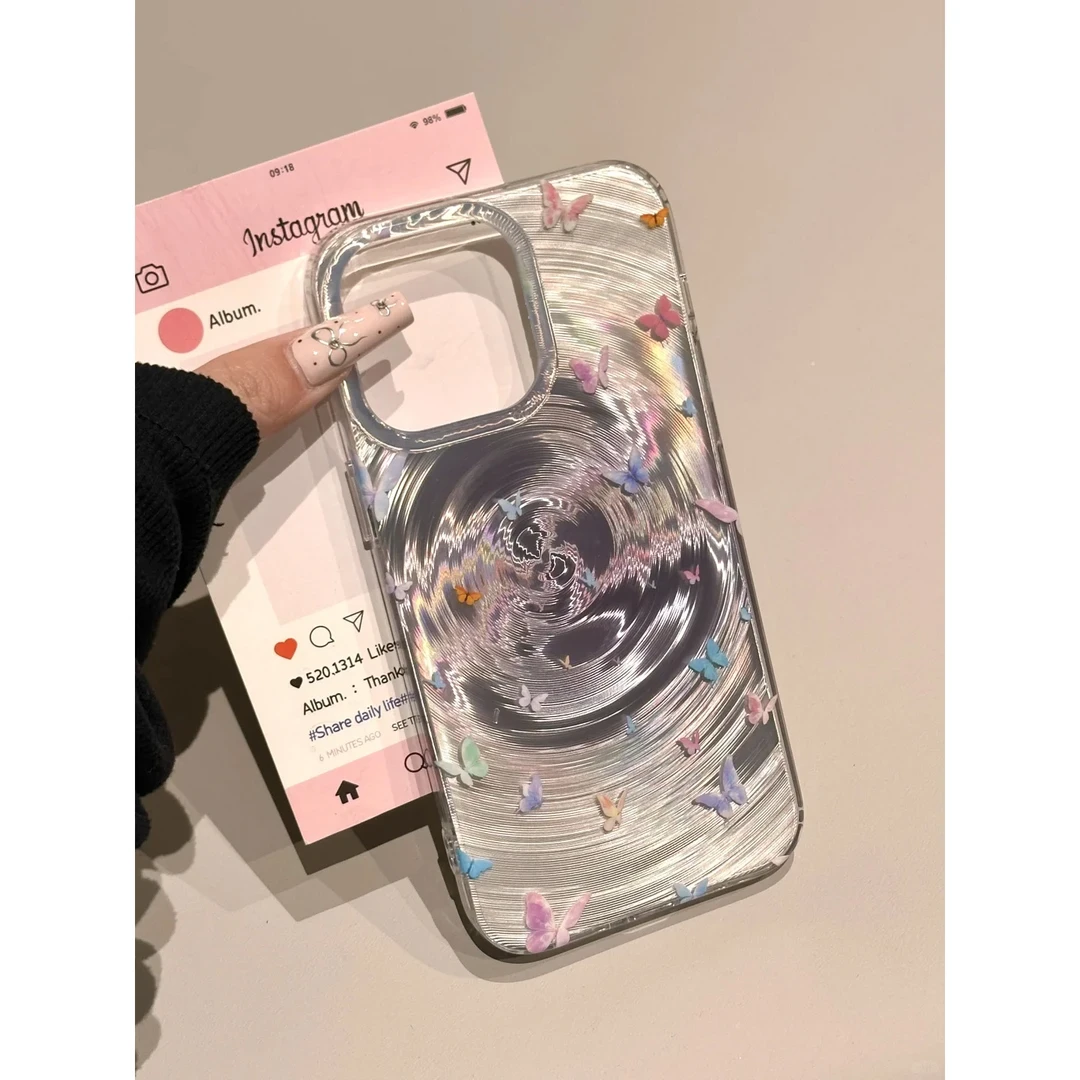 流光旋涡梦幻蝴蝶适用苹果16promax手机壳iPhone15/14/13/12防摔
