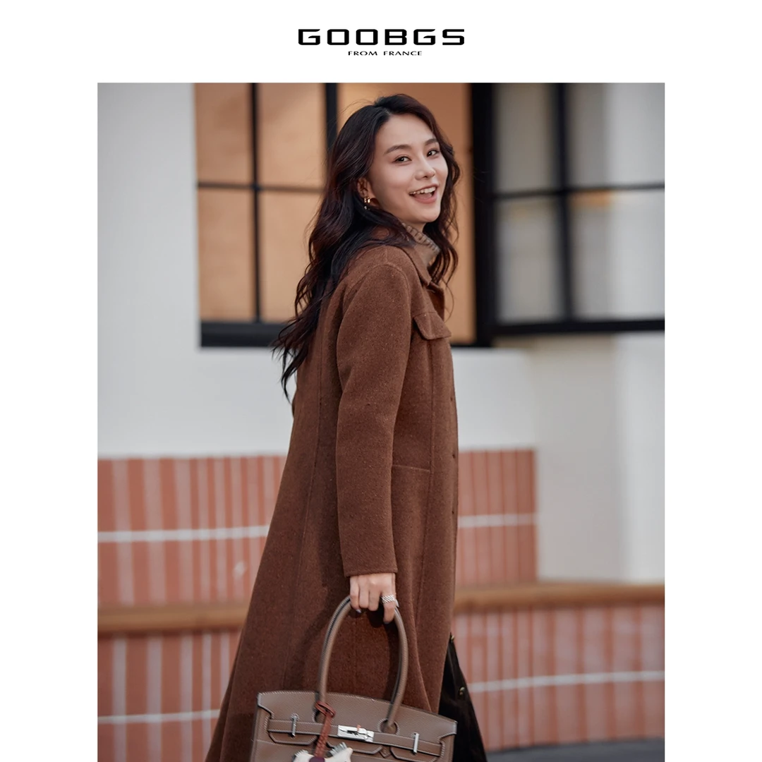 【XX】谷邦GOOBGS 褐色收腰长款双面呢大衣 G2485125