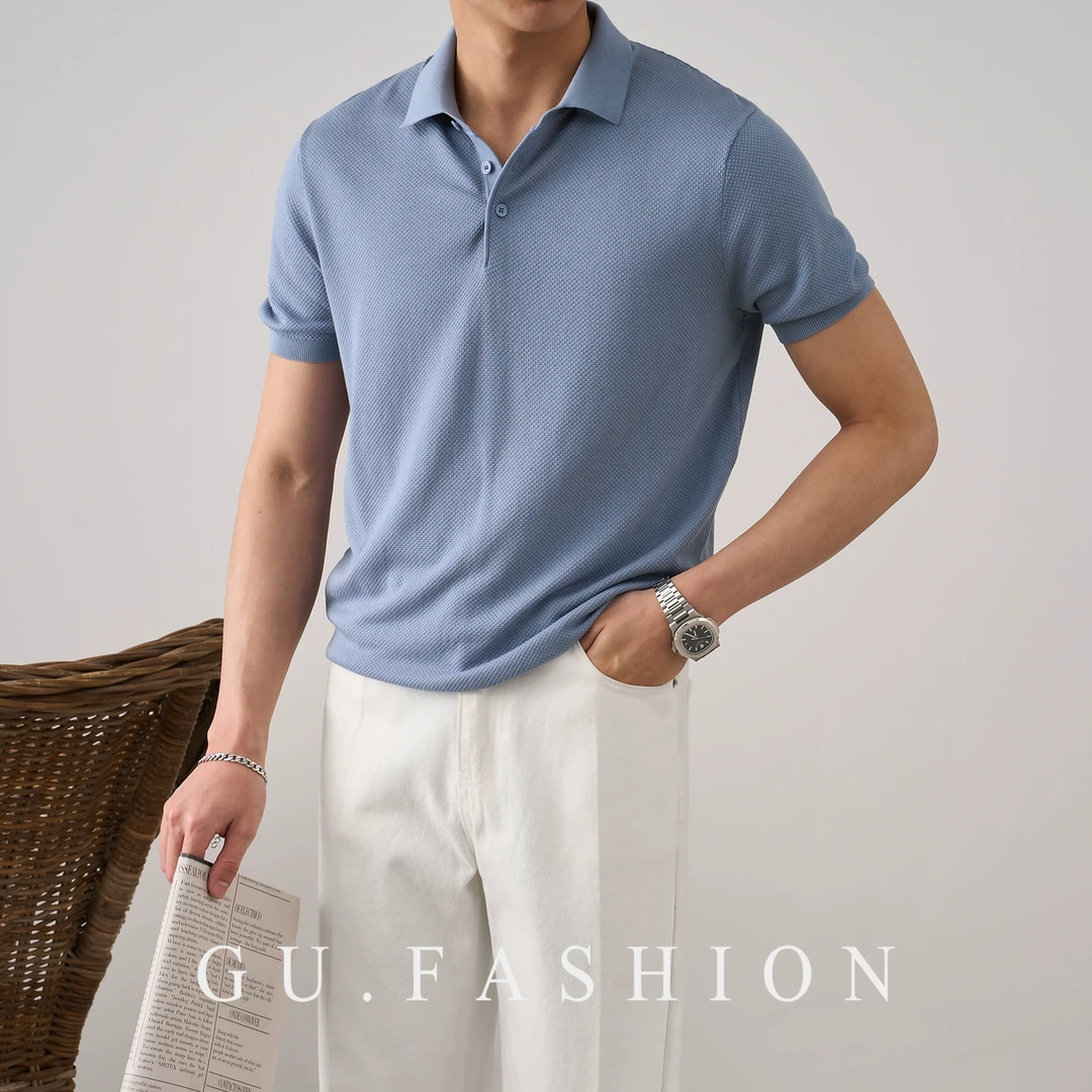 GU FASHION美式翻领垂顺透气莱赛尔短袖T恤男夏季复古百搭POLO衫