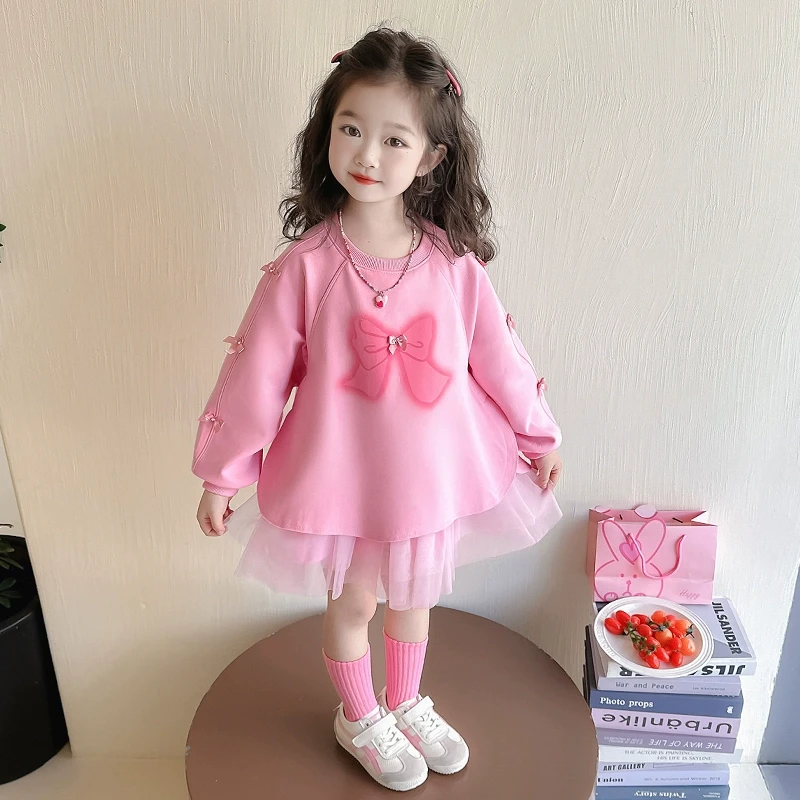 女童连衣裙春装2025新款洋气儿童裙子宝宝公主裙春秋季网纱卫衣裙