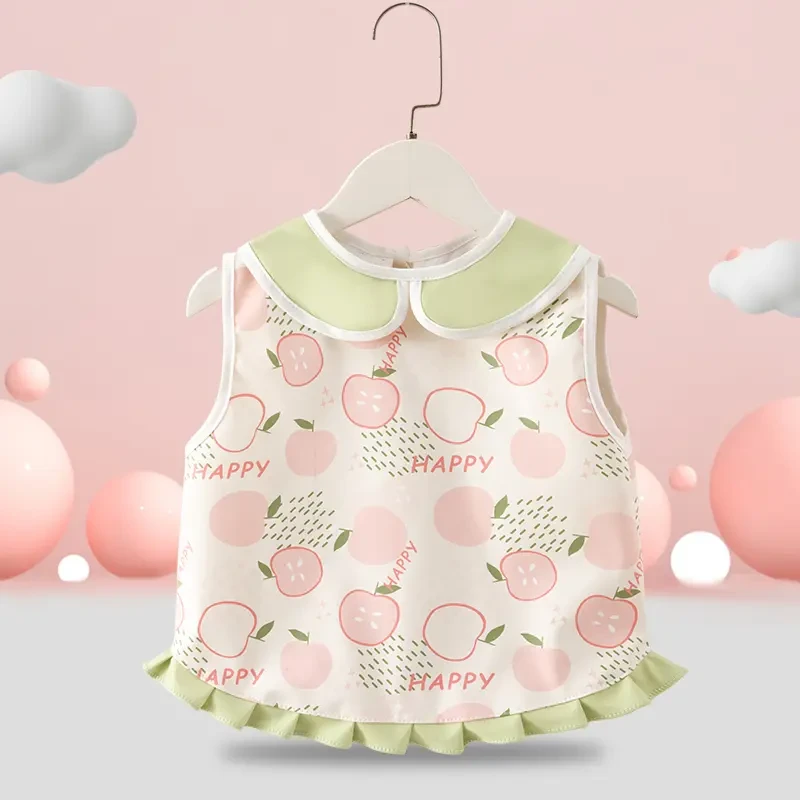 夏季薄款宝宝吃饭防水罩衣无袖围兜儿童外出女孩背心式幼儿园围裙