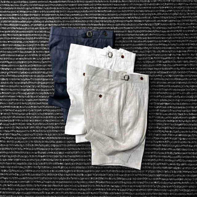 CssuGent那不勒斯皇后老钱亚麻短裤男通勤休闲不过膝高奢五分裤潮