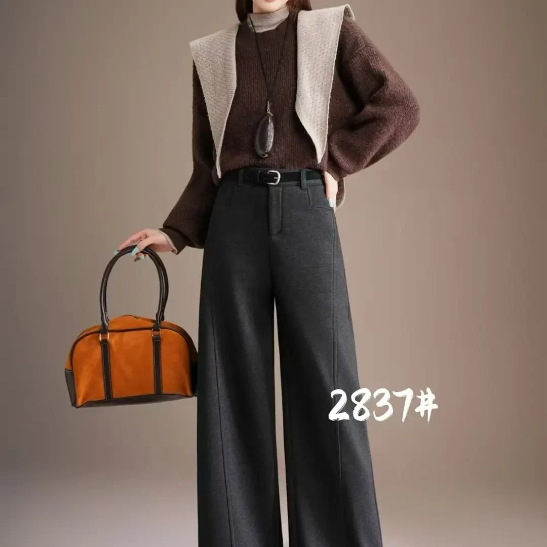 2025新款加绒加厚女时尚显瘦阔腿休闲裤秋冬