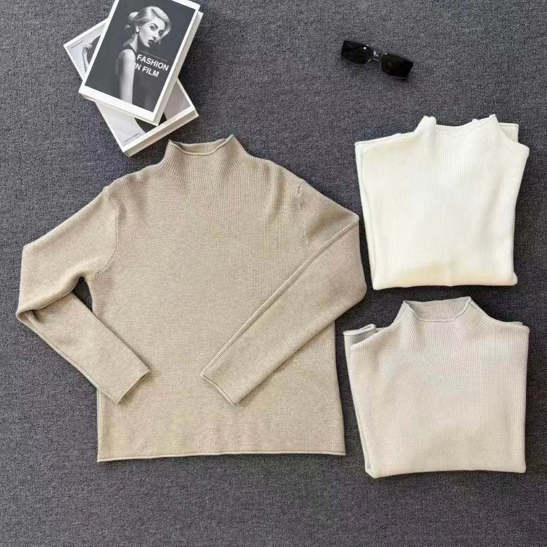 秋冬半高领无缝一体针织衫女宽松百搭打底毛衣气质内搭上衣