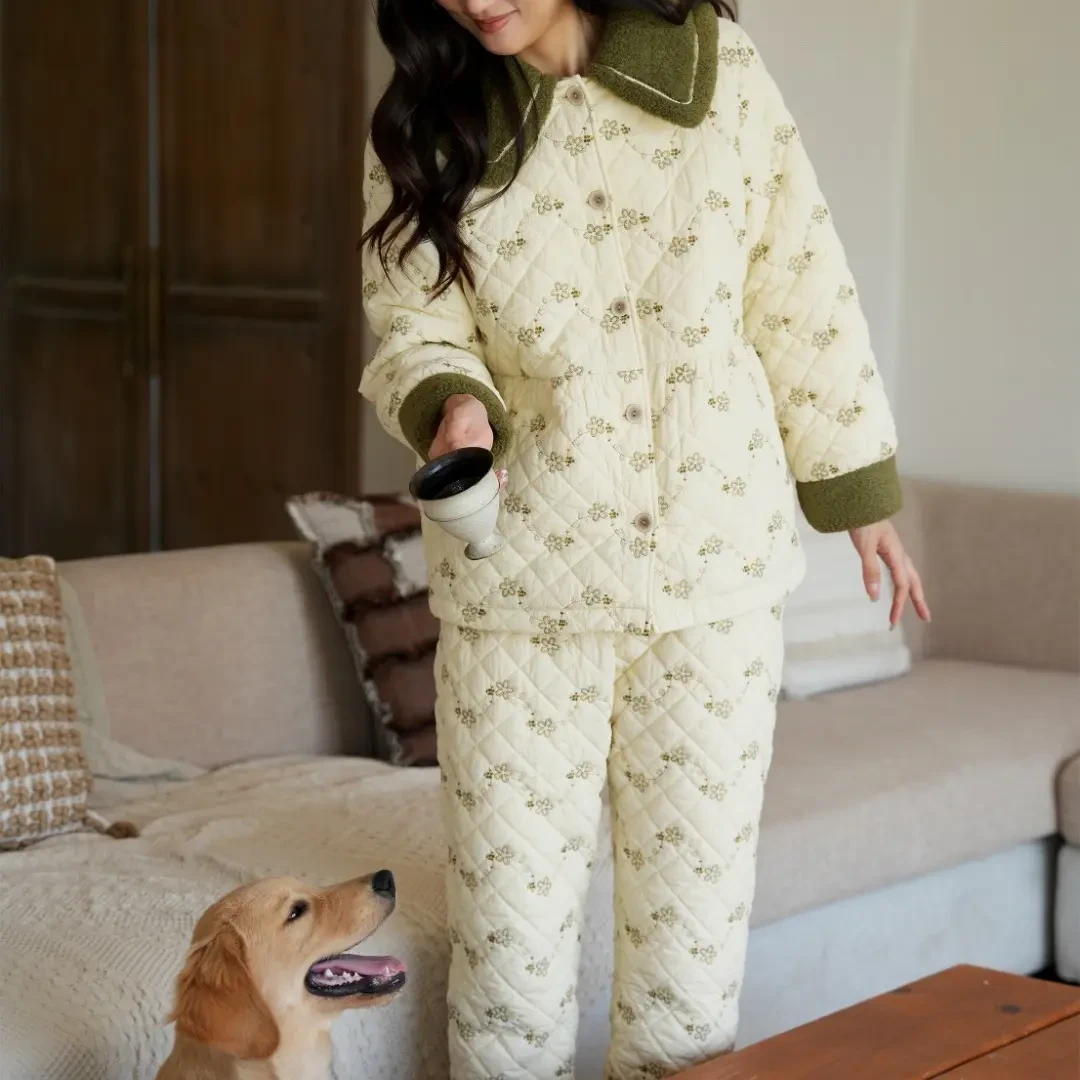 wpw55ct070原创设计款冬季女士三层夹棉加厚加绒保暖可外穿家居服